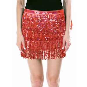 70s Costume Red Sequin Skirt Fringe Skirt - Womens 70s Disco Costumes 